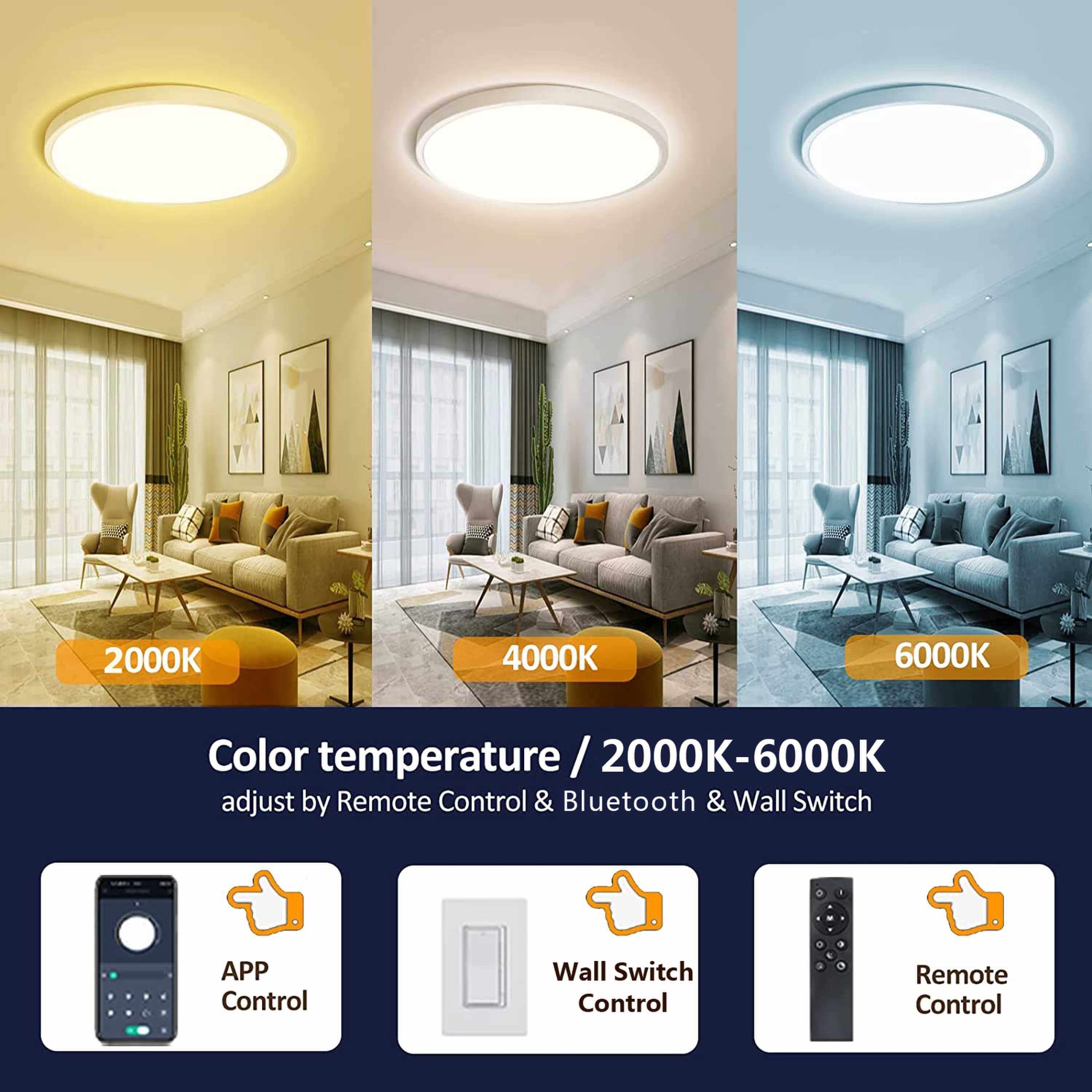 15in 2.4G Smart Remote Control + Bluetooth LED Painel de montagem embutida 30W 4000LM ETL Energy Star listado Luz de teto interna 