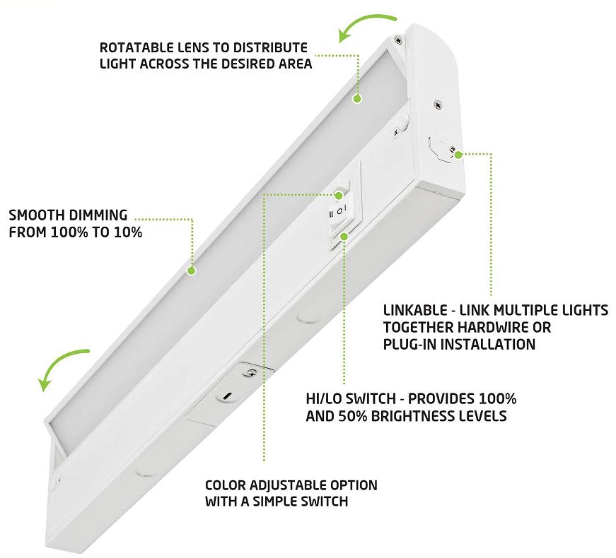 3CCT 2700K-3000K-4000K Lente selecionável por cor Ajustável iluminação do gabinete LED giratório sob luminária do gabinete