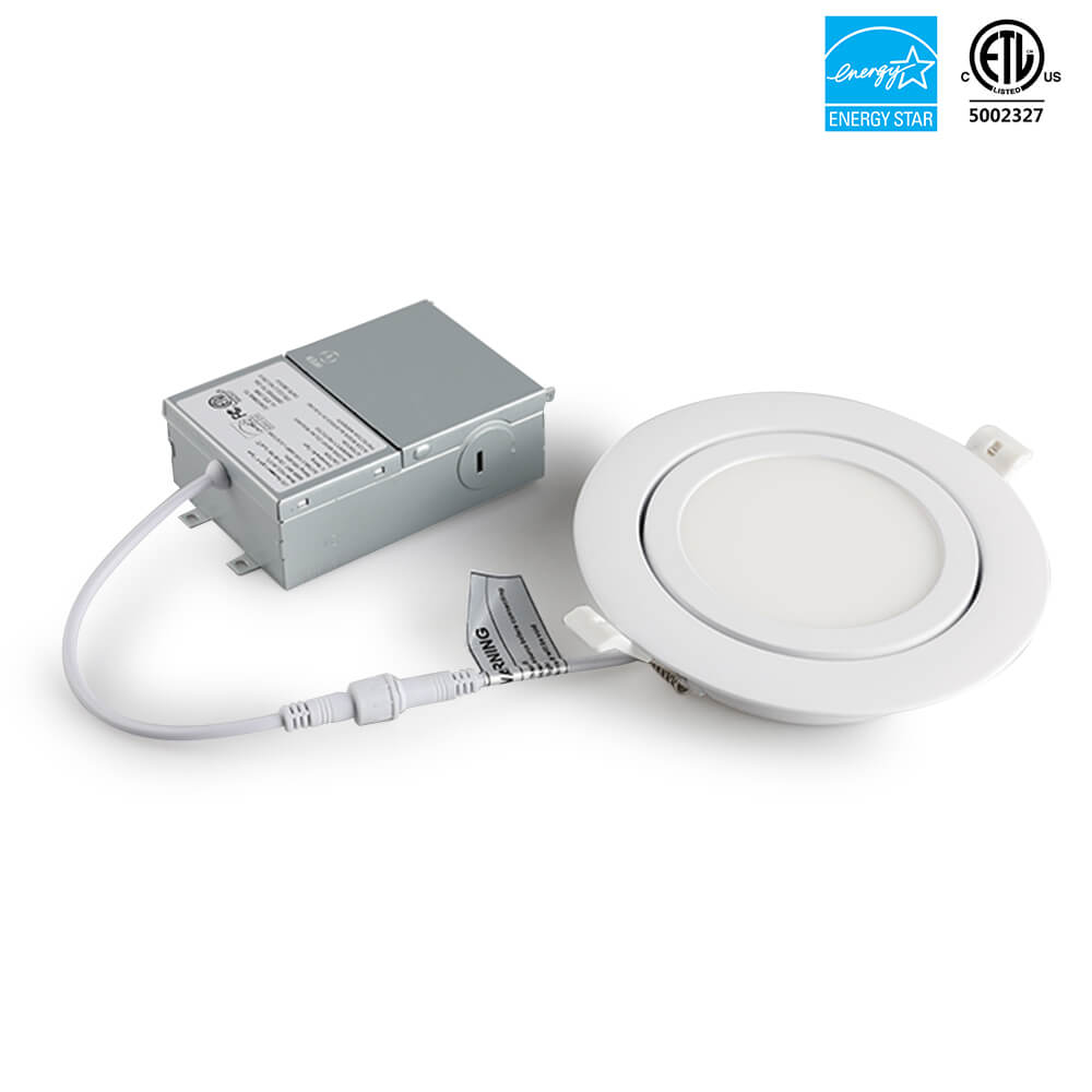 4'' 9W Rodada de cor única 3000K/4000K/5000K/6000k 3CCT Gimbal regulável LED Downlight com caixa de junção 120V ETL listado IC avaliado 