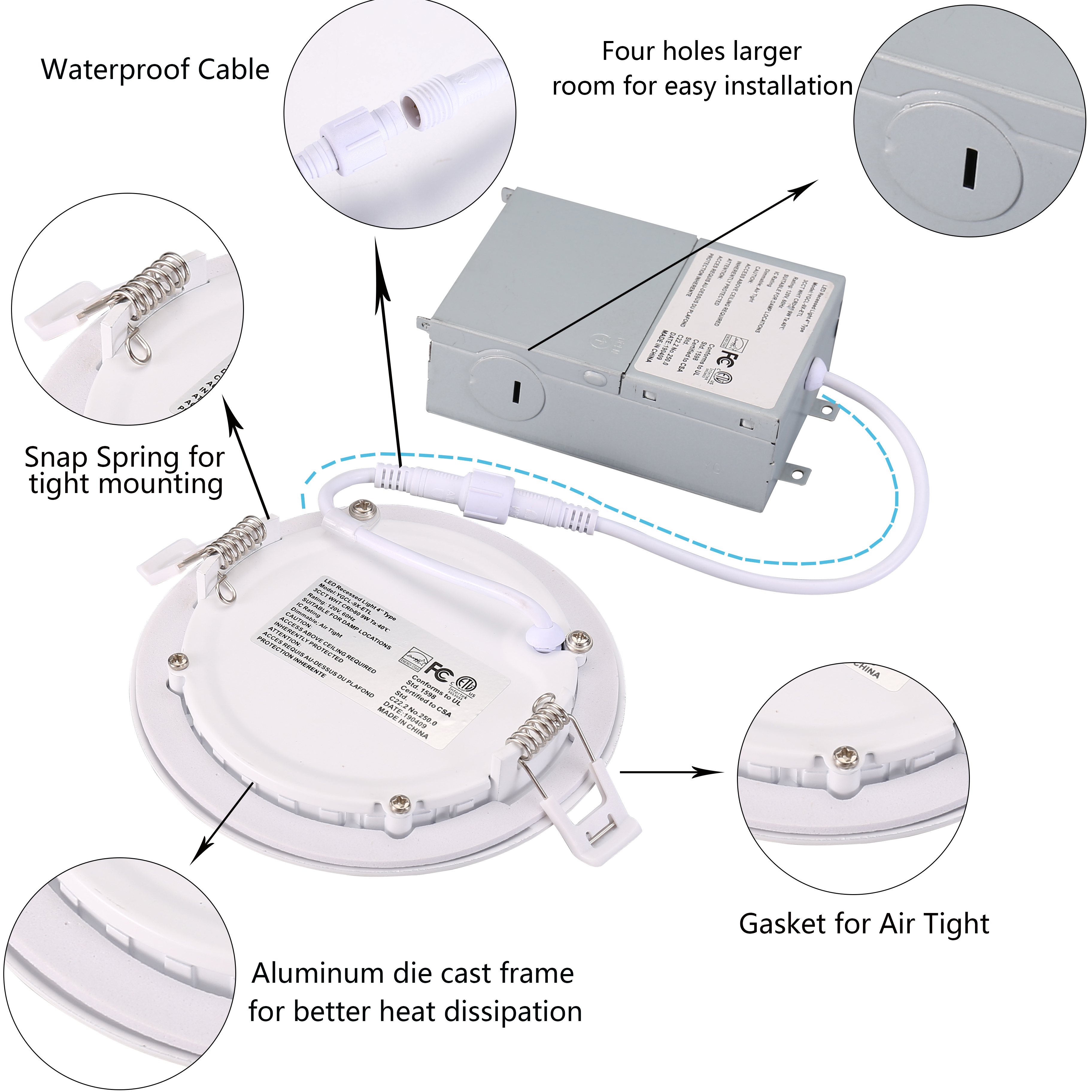 Juventude Verde 4in 9W Cor Única 3CCT 5CCT Antirreflexo Sem Cintilação Recesso Slim Downlight com Certificados ETL Energy Star