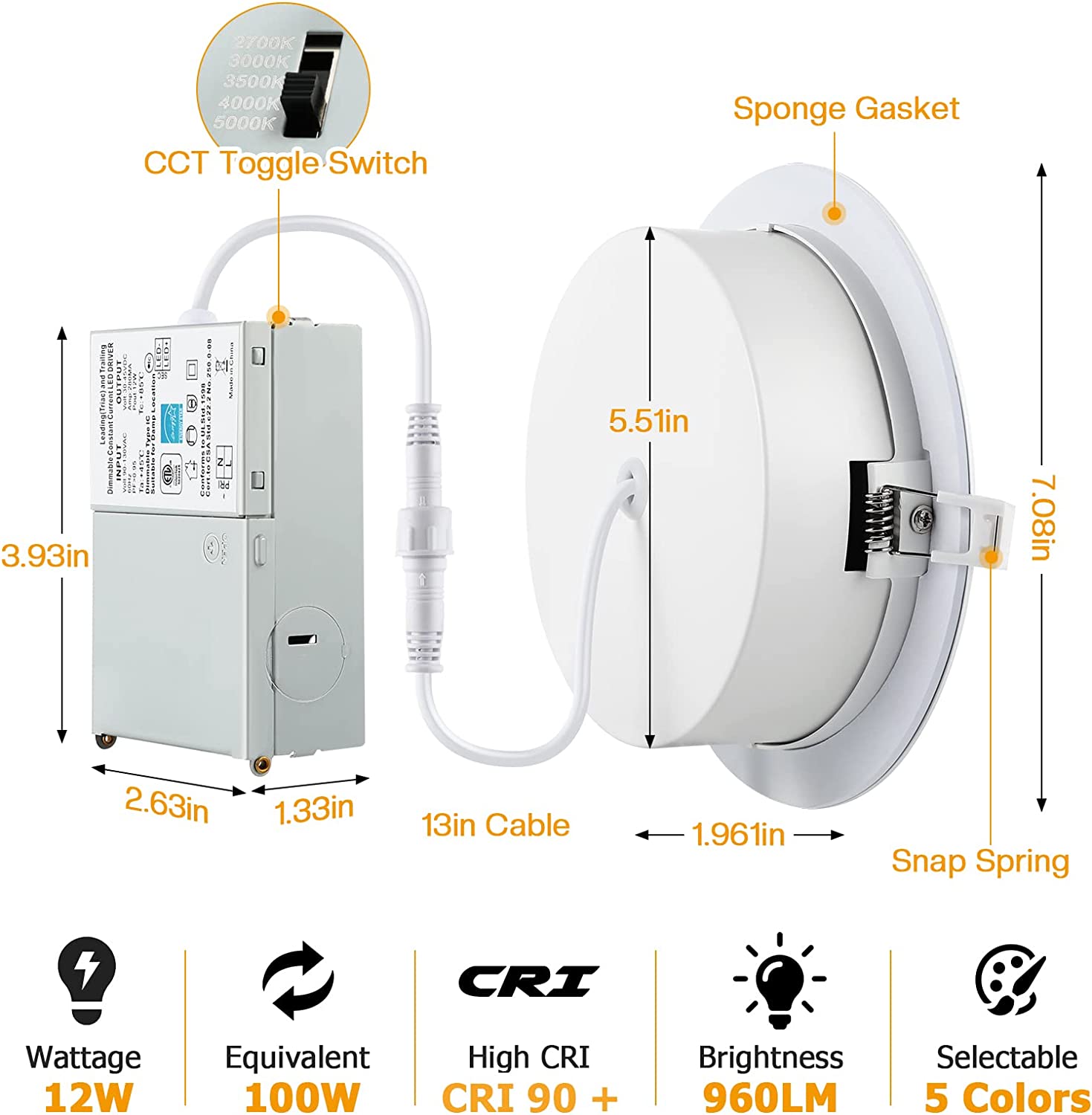 4in 2.4G com controle remoto 3CCT WET LED Gimbal Luzes de painel com caixa de junção Iluminação de teto com classificação IC regulável ETL Energy Star listado YG002D9-R-2L-2.4G