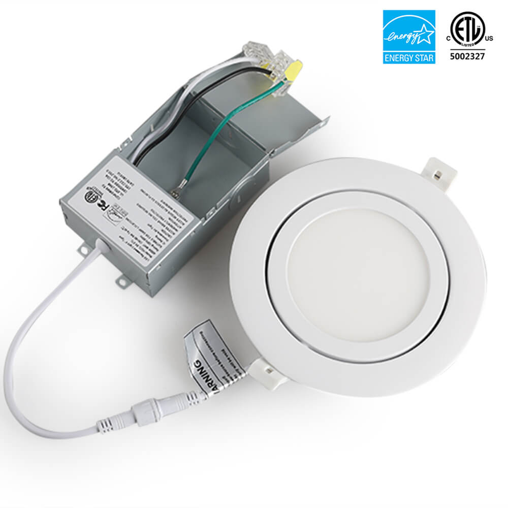 4'' 9W Rodada de cor única 3000K/4000K/5000K/6000k 3CCT Gimbal regulável LED Downlight com caixa de junção 120V ETL listado IC avaliado 