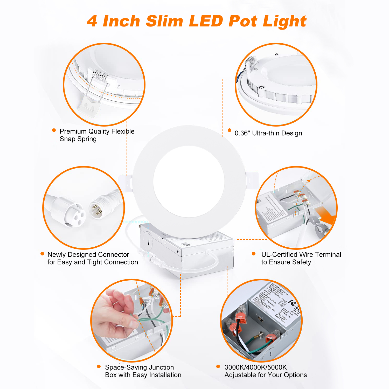 3in 4in 6in 5CCT IC avaliado LED embutido teto fino downlights regulável luz de painel embutido fino para localização molhada