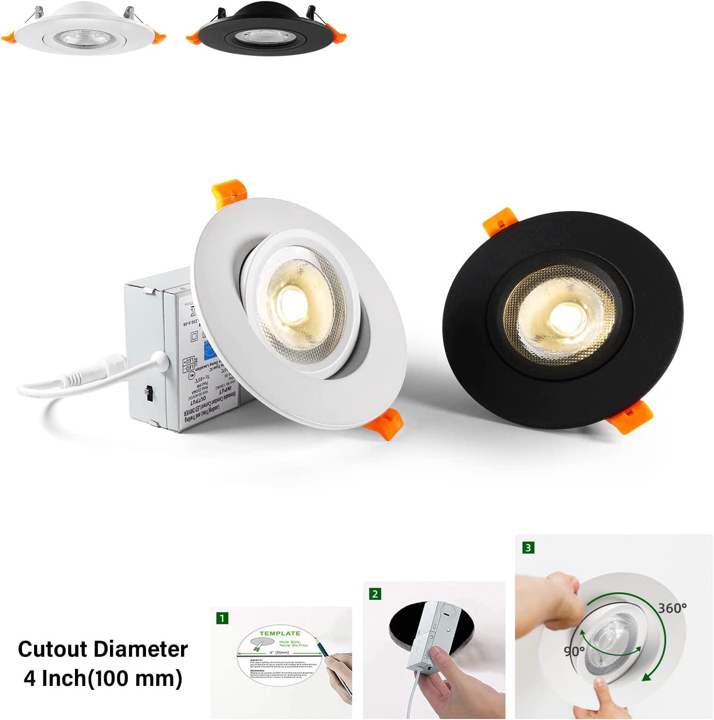 4in 2.4G LED com controle remoto globo ocular Gimbal Downlight YG013D9-R-2L-WL-2.4G