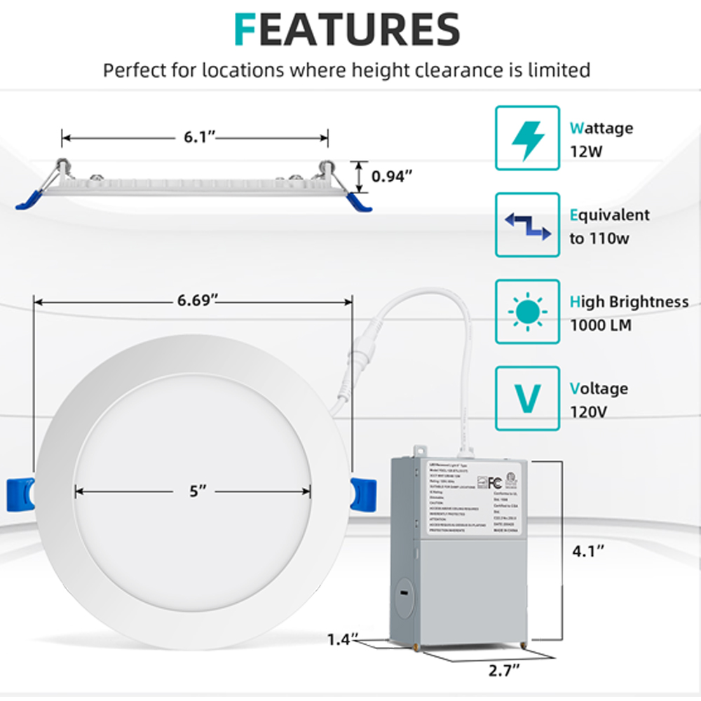 ETL Energy Star listado 1300LM Painel Slim 6in 12watts 3CCT LED Downlights embutidos